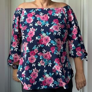 Navy Floral Off-Shoulder Blouse
